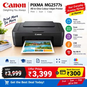 Canon PIXMA MG2577s All-in-One Colour Inkjet Printer with Scanner | USB Connectivity | Ideal for Home, Students & Office Use