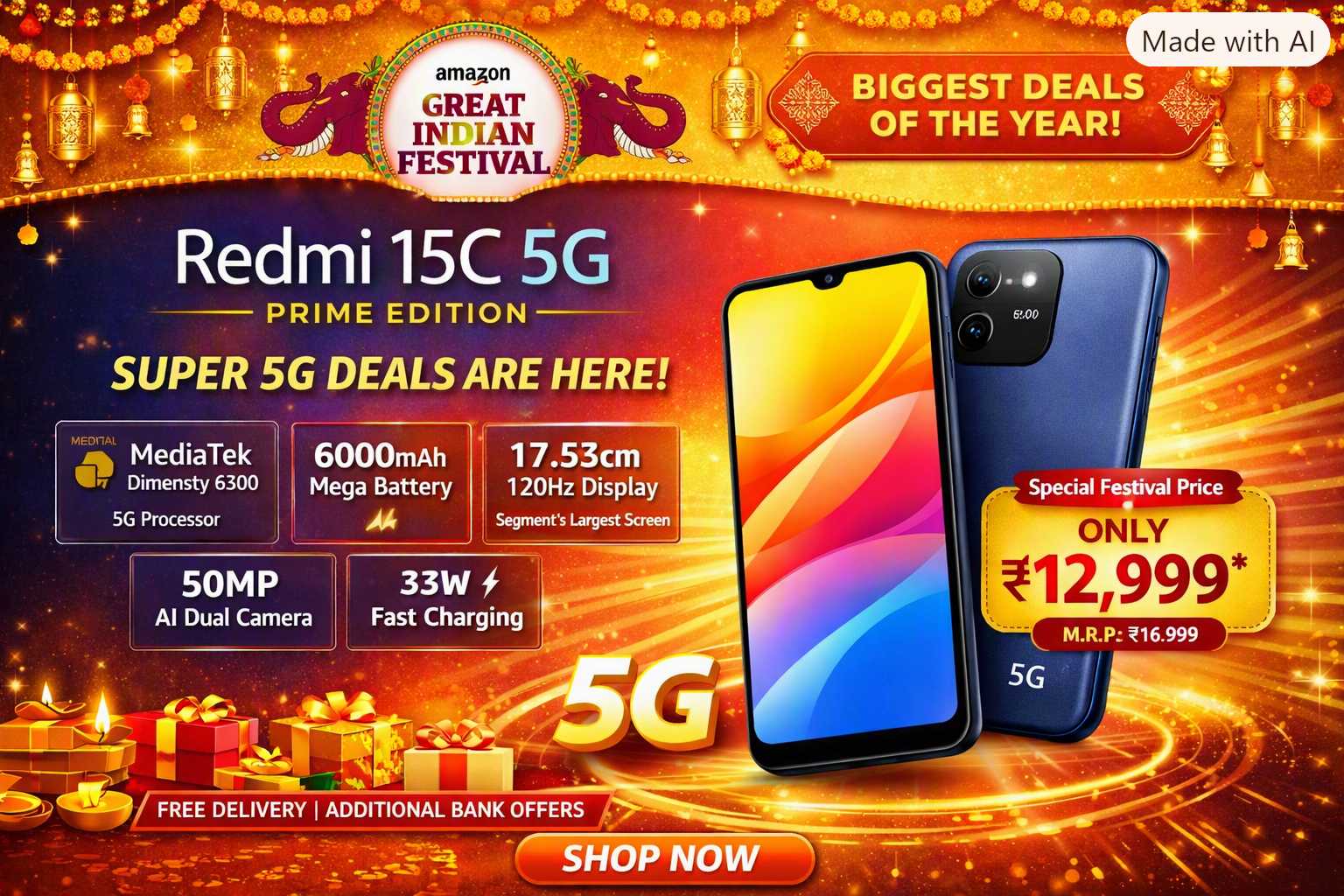Redmi 15C 5G Prime Edition – Dimensity 6300 Power & 6000 mAh Battery