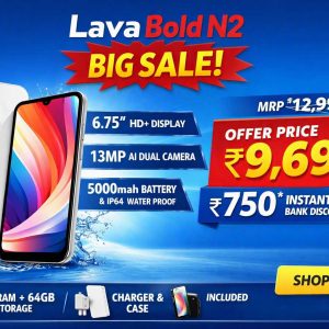 Lava Bold N2 (White) | 6.75″ HD+ Display + 5000mAh Battery