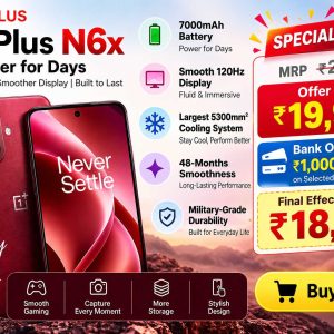 OnePlus N6x 5G Smartphone (4GB RAM, 128GB Storage) – Burgundy Red | 7000mAh Battery, 120Hz Display & Military-Grade Durability