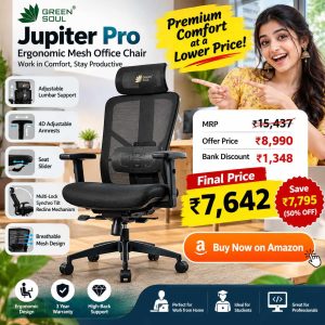 Green Soul Jupiter Pro Ergonomic Office Chair – High-Back Mesh Chair with 4D Armrests, Adjustable Lumbar Support, Seat Slider & Multi-Lock Recline